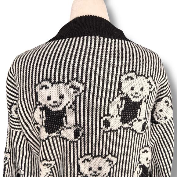 Vintage Adele Knitwear Black White Teddy Bear Sweater Pullover 90s Made in USA - Picture 6 of 10